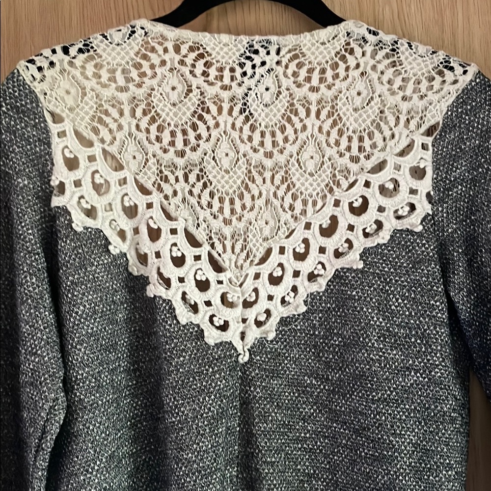 Rue21 Gray and Cream Cardigan with Lace Detail